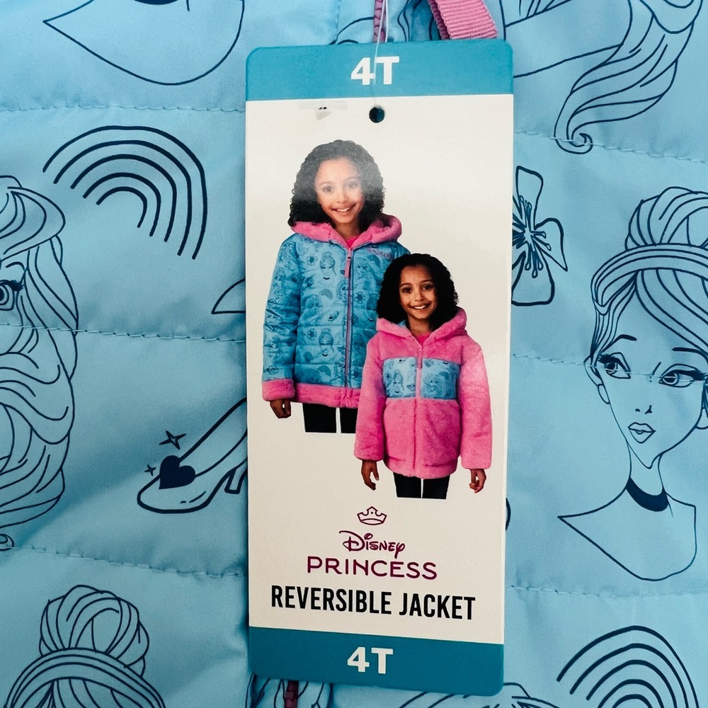 ❤️Disney Girls Puffer/Faux Fur Hooded Reversible Jacket Size 4 (NWT) - Picture 11 of 16
